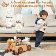 Woodtoe Wooden Baby Walker, Adjustable Speed Anti-Rollover Push Walker Toy for Babies Learning to Walk, Natural Wood Toddler Push and Pull Baby Walker Wagon Gift for Boy Girl 1 2 3(Patent Protection)