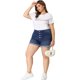 thumbnail image 3 of Plus Size Shorts for Women Roll Hem Denim Jeans Short Pants Blue 1X, 3 of 7