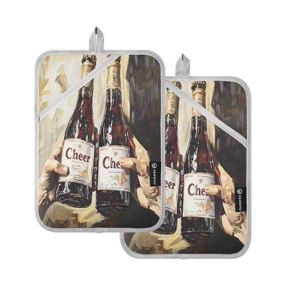 BZSMCE Pot Holder Oven Mitts Cooking baking Two Bottles Of Cheer Creative Pattern Size:7x9.8in