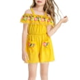 thumbnail image 2 of Coerni Girls Off Shoulder Romper Floral Embroidered Lace Trim Jumpsuit Spaghetti Strap Tunic Overalls Summer Outfit Beach Vacation, 2 of 8