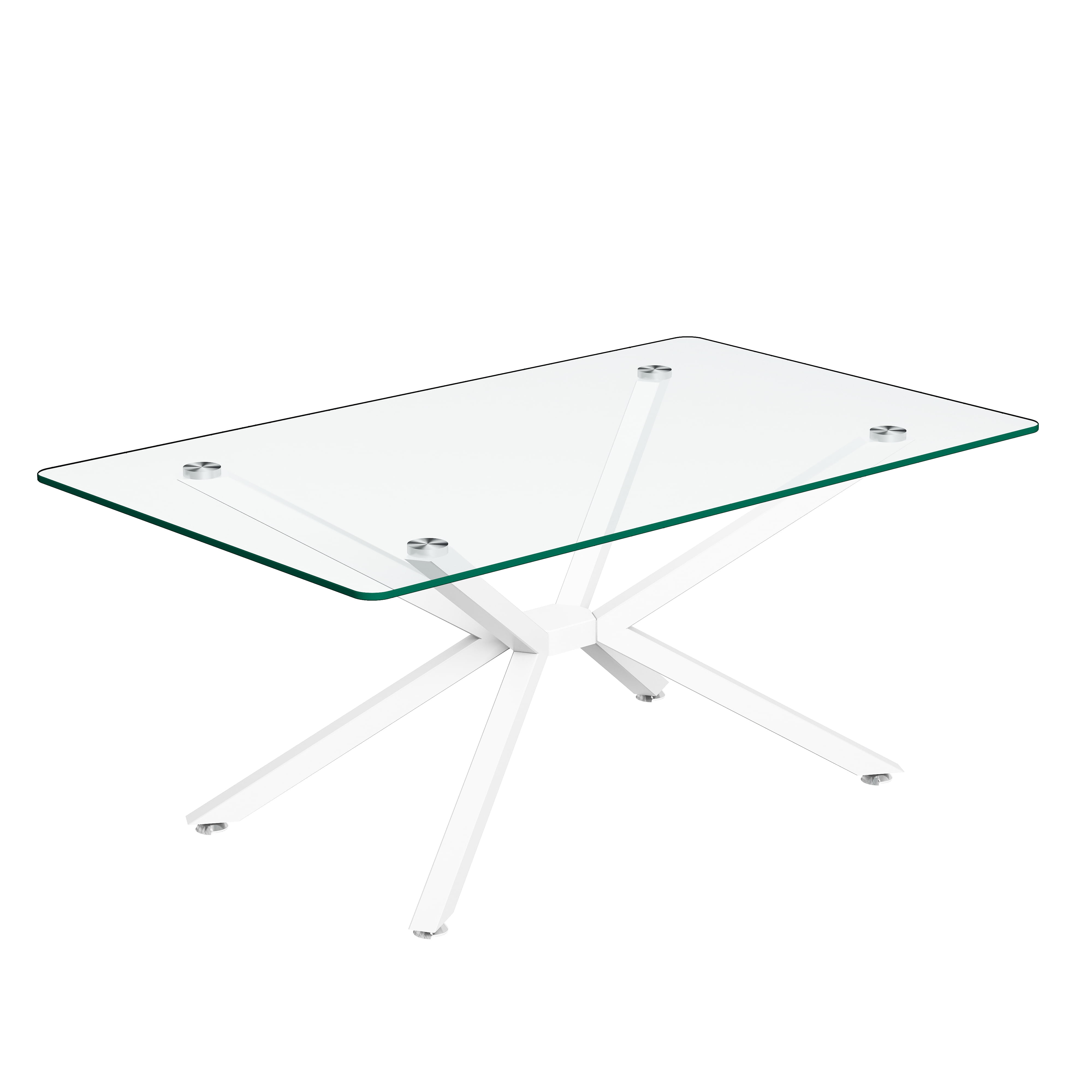 Rectangular Glass Coffee Table 39.37 Inch, Clear Tempered Glass Top with White Metal Legs for Living Room Office Center Table, Modern Minimalist Design