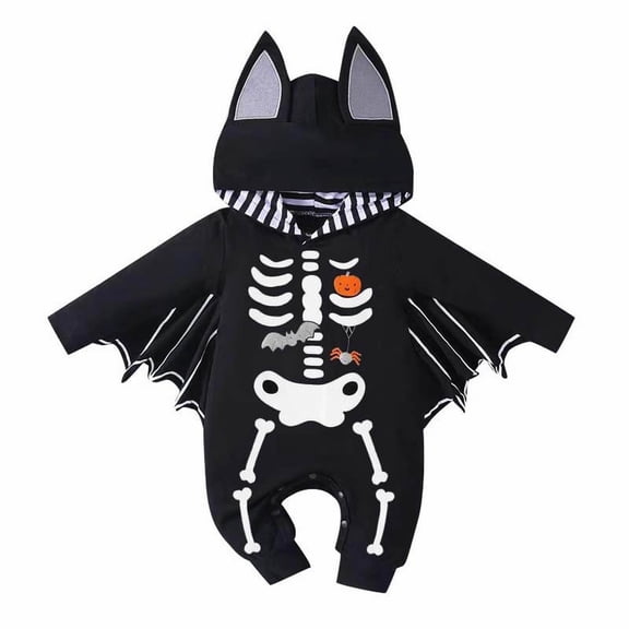 GiLiling Newborn Baby Bat Costume Halloween Cosplay Cloak Romper with Wings Ears Hoodie My First Halloween Outfit for Boys Girls (Black, 6-12 Months)
