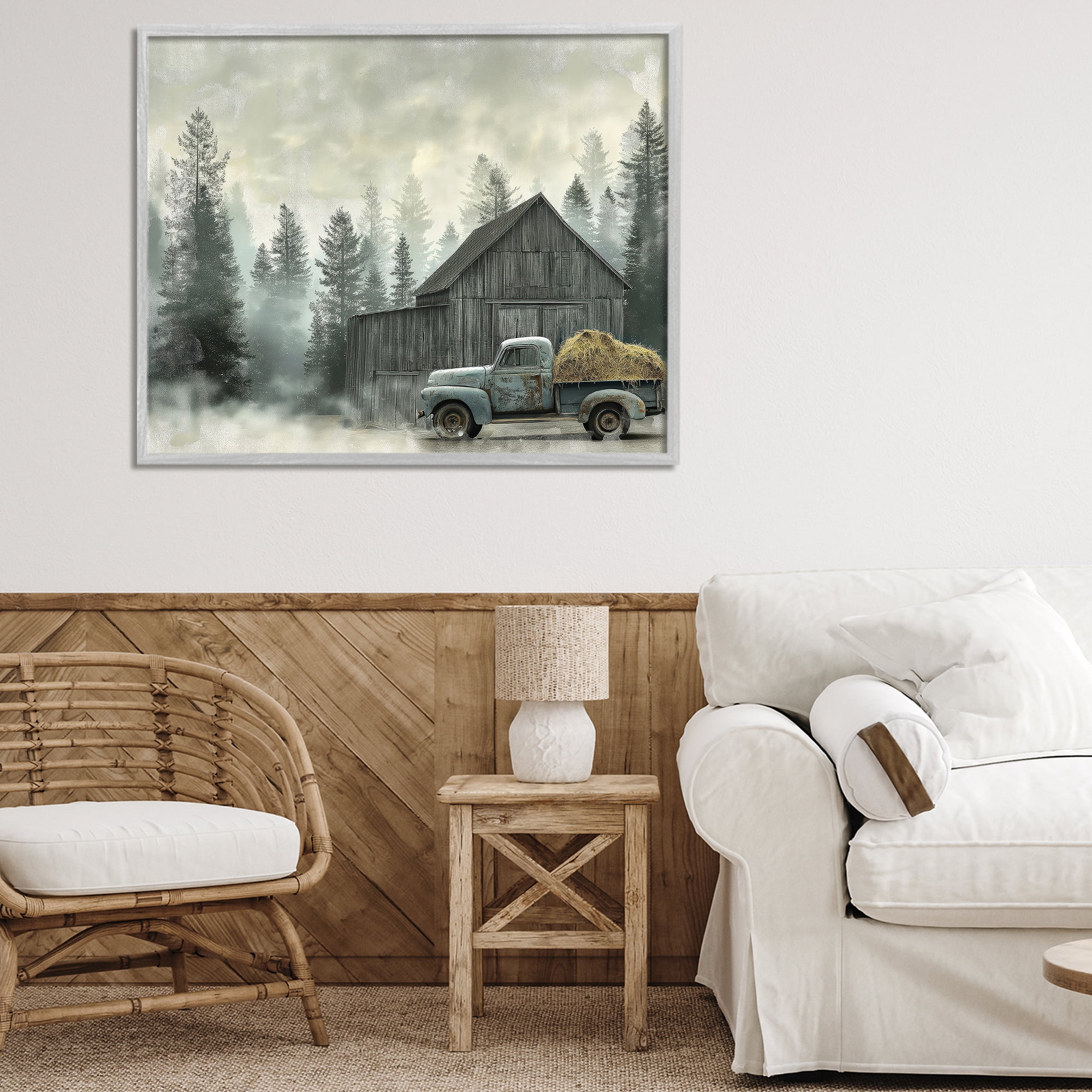 Stupell Industries Vintage Pickup at Misty Barn Gray Framed Giclee Art, design by Imagine It Images