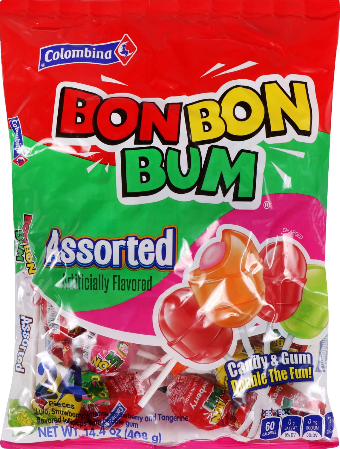 (5 pack) Colombina Bon Bon Bum Lollipops, Classic Assorted Flavor, 24 Count