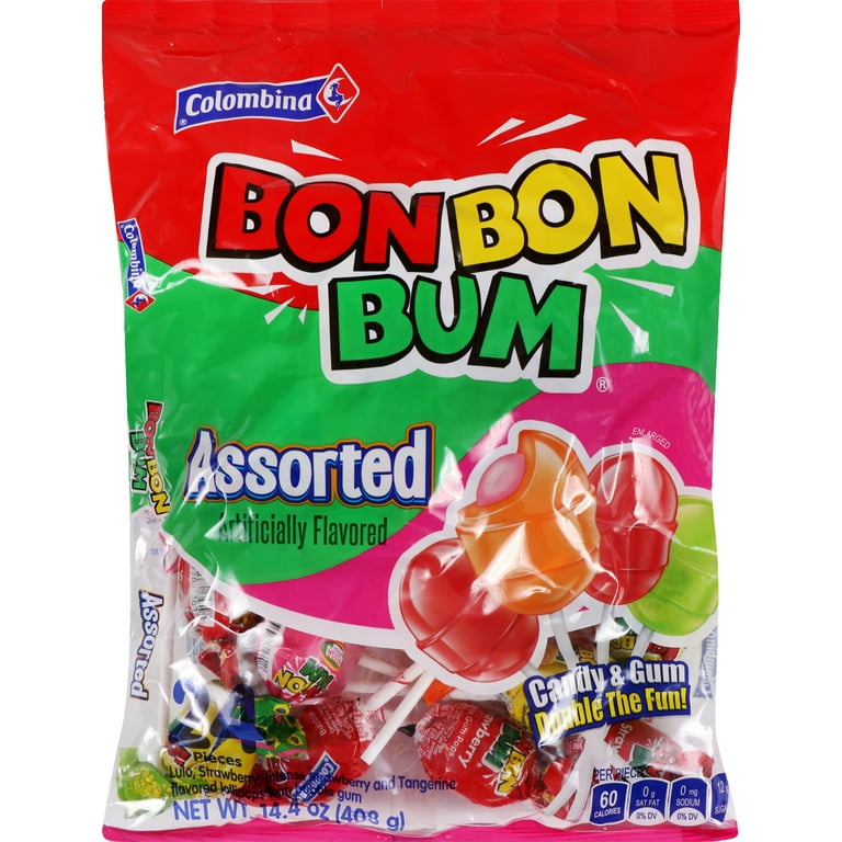Colombina Bon Bon Bum Bubble Gum Lollipops - Classic Strawberry