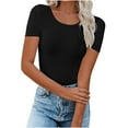 thumbnail image 2 of Womens Basic Short Sleeve Slim Fit T Shirts Ndbuld Women's Casual Solid Color Short-Sleeved Crew-Neck Top,Black,L, 2 of 6