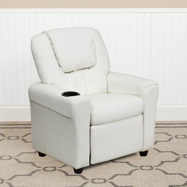 White Vinyl Kids Recliner With Cup, Off White Leather Recliners