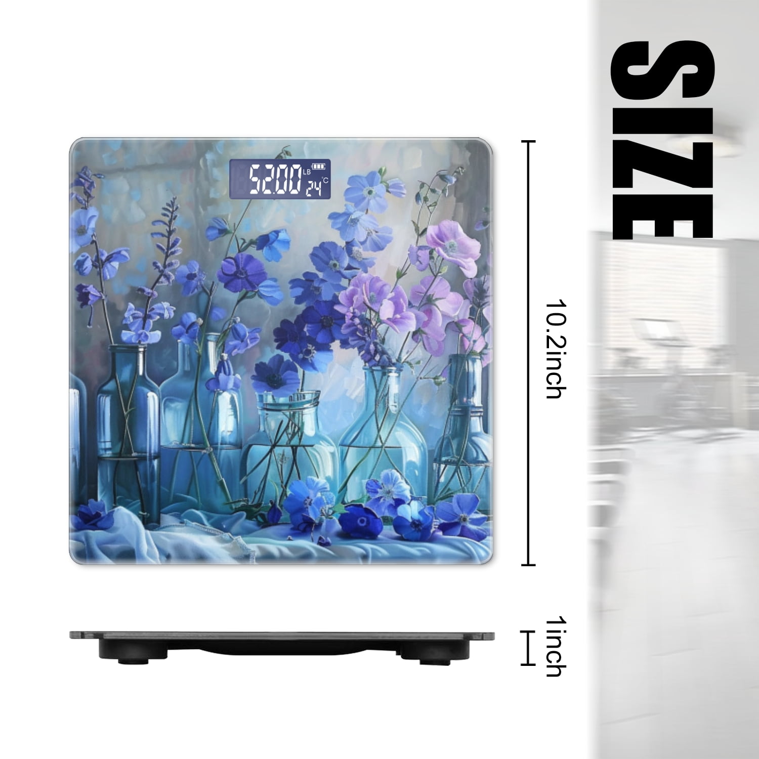 High Precision Body Weight Scale Smart Bathroom Scales with Large LCD Display(400lbs),Decorative for Bedroom-Blue Delphiniums And Violet Sweet Peas In Glass Vases
