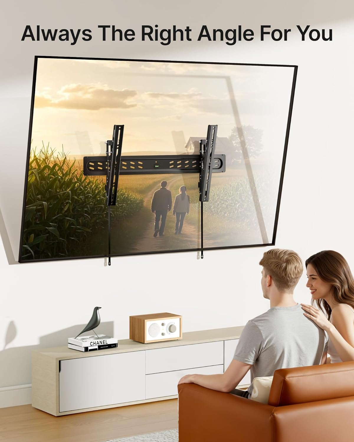 monTEK Ultra Slim Tilting TV Wall Mount Bracket for 43–95" Flat & Curved TVs – 1.2" Low Profile, Anti-Glare Tilt, Holds 150 lbs, Supports VESA 800x400, Fits 16"/18"/24"/32" Studs