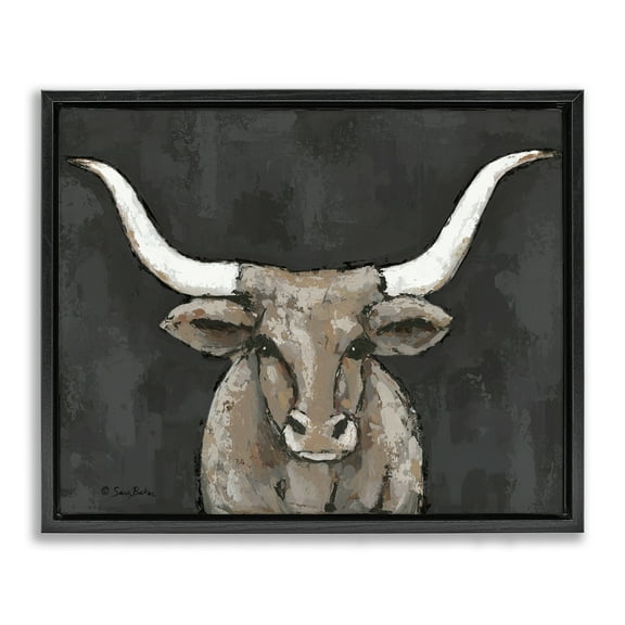 Stupell Industries Longhorn on Murky Grey Animals Painting Black Floater Framed Canvas Art Print Wall Art, 21 x 17