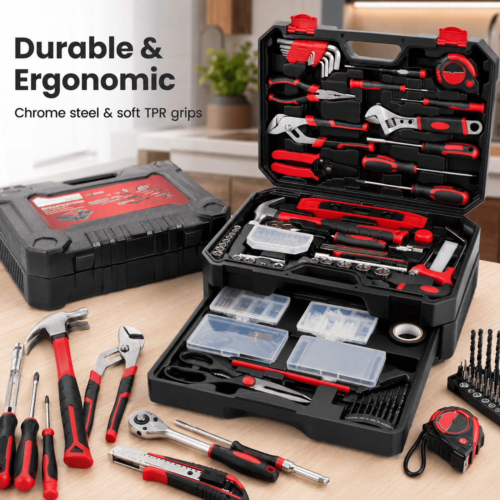 Alvantor 330-PC Home Auto Repair Tool Kit, Toolbox Storage Case with Drawer, General Household Tool Set, Perfect for Diyer, Handyman