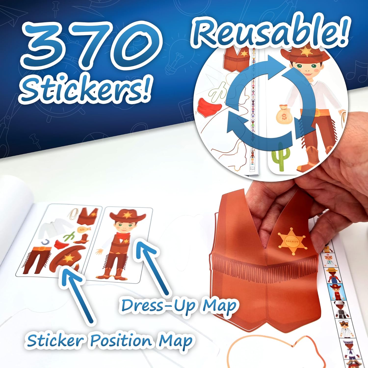 HMMAGNETS Sticker Book Set, Dress-Up Dolls Sticker Pack w/ 370 Reusable Stickers for Kids, 25 Themes