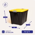 thumbnail image 4 of Homz 22 Gal Durabilt Storage Container w/Latch Lid, Black/Yellow (4 Pack), 4 of 12
