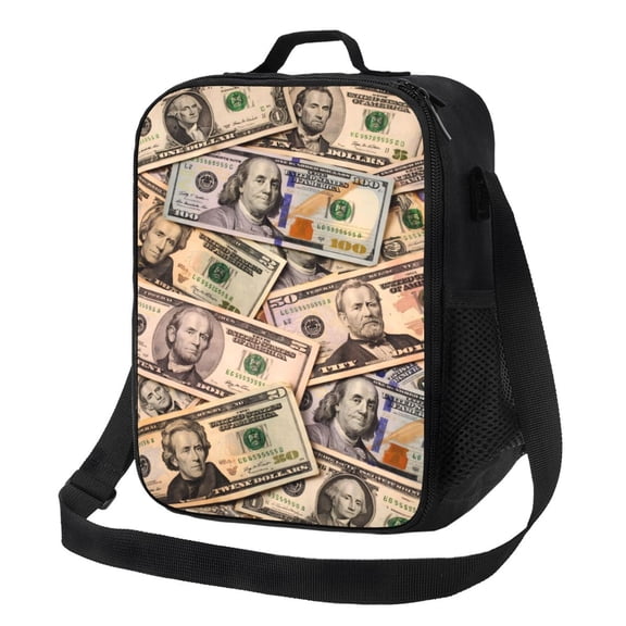 Money Lunch Bag Insulated Thermal Lunch Box with Shoulder Strap & Handle for Women and Men
