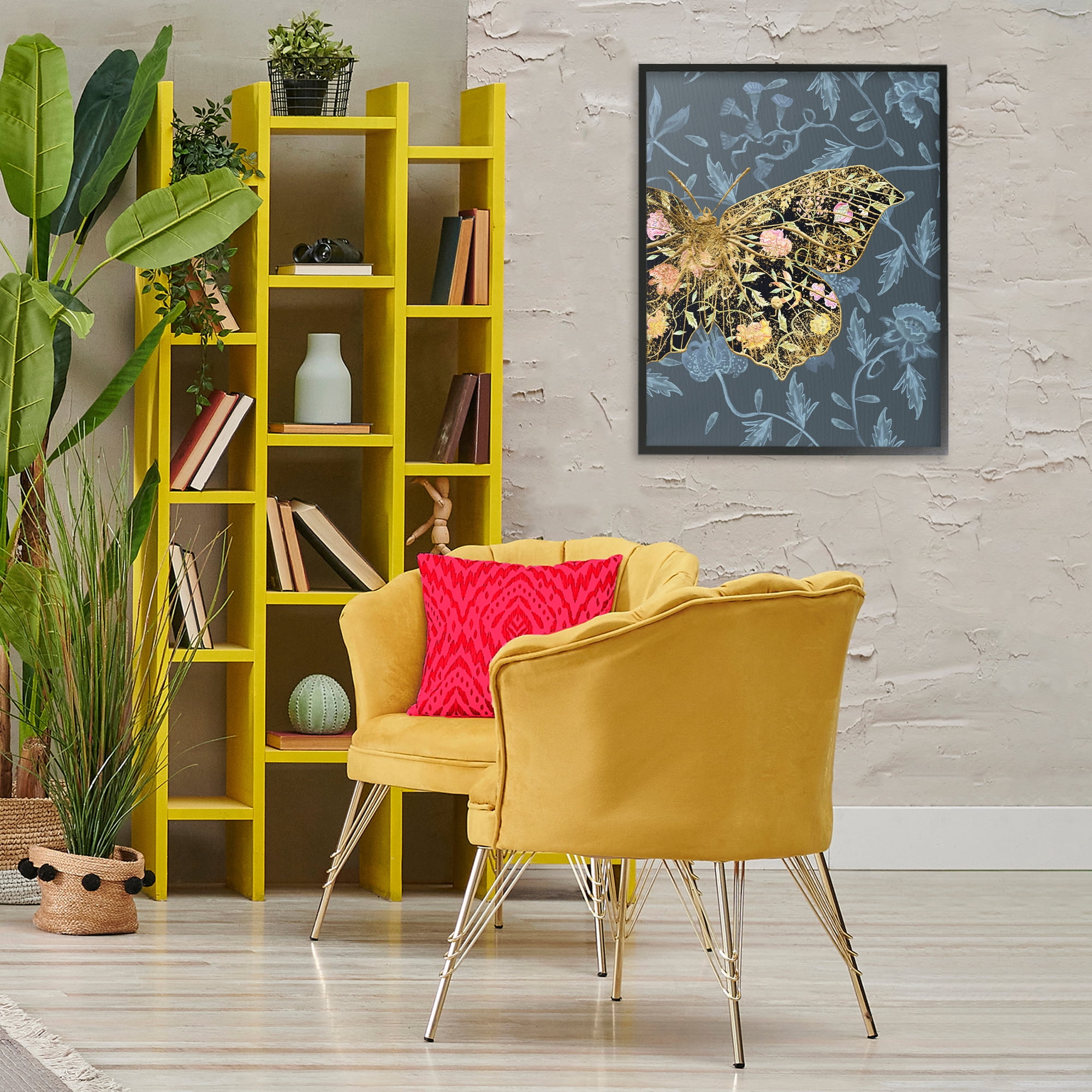 Stupell Industries Blue & Gold Butterfly Animals & Insects Painting Black Framed Art Print Wall Art, 24 x 30