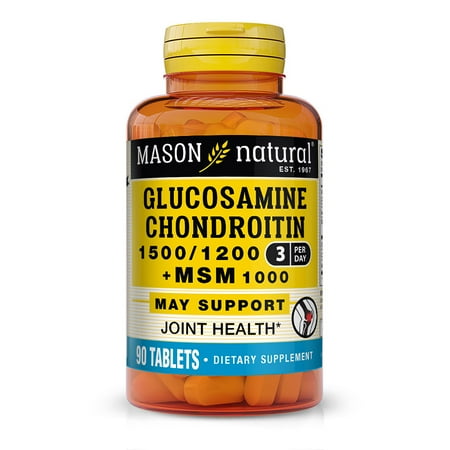 Mason Natural Glucosamine Chondroitin 1500/1200 + MSM 1000 with Vitamin C and Calcium - Supports Joint and Bone Health, Improved Mobility and Flexibility, 90 Tablets
