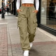 thumbnail image 5 of Axiiglly Plus Size Cargo Pants for Women, Casual Drawstring Elastic Waist Khaki Work Pants with Multi Pockets, Baggy Stretchy Wide Leg Hiking Streetwear, XXXL, 5 of 9