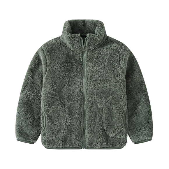 aohooy Soft Warm Sherpa Girls Jacket - Kids Zip up Stand Collar Solid Fleece Coat with Pockets Fall Winter Fuzzy Plush Outwear 2025 Green,10 Years