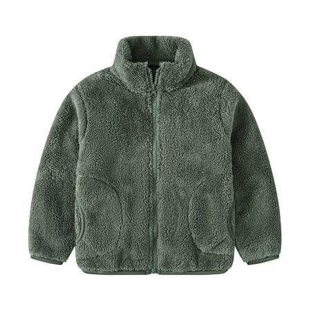 Winter Coats for Girls Size 18-24M Solid Wool Zipper Warm Thick Fleece Winter 2 Pockets Dark Green Outerwear Jackets & Coats