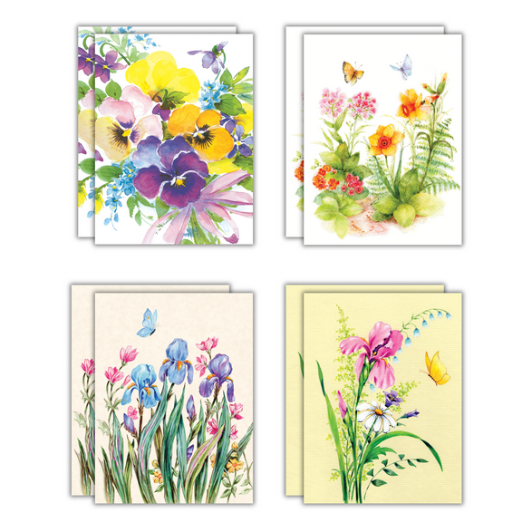 Fravessi Blank Greetings Cards Assortment, Floral Set of 8 Cards & Envelopes