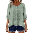 thumbnail image 6 of Wutalume Women's 3/4 Sleeve Button Down Top - Casual Cotton Blouse with Front Button Closure, 3/4 Sleeve Blouses for Women, Womens Summer Tops Lightweight,Mint Green M, 6 of 8
