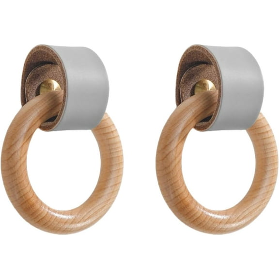 Gamvdout Cabinet Pulls 2Pcs Chinese Style Log Single Hole Drawer Handle Wooden Cabinet Wardrobe Door Children'S Room Solid Wood Large Ring Handle Cream White