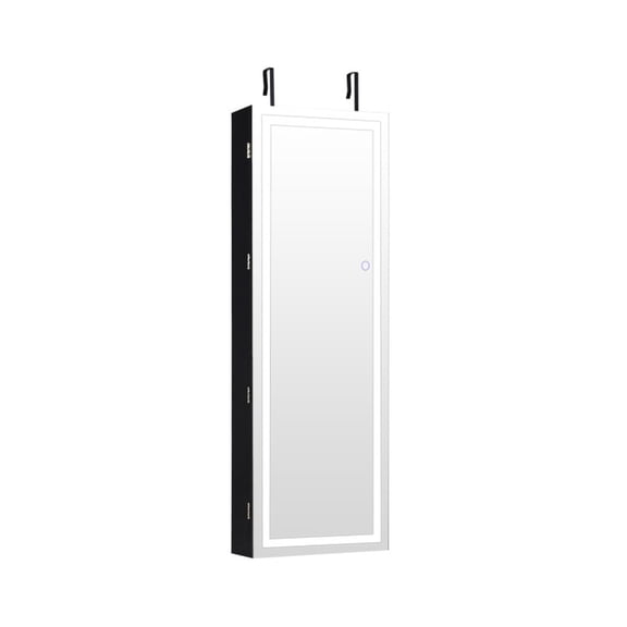 Furnibear Mirrored Jewelry Armoire with Full Length Mirror, Standing Jewelry Cabinet with LED Lights, Black