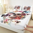 thumbnail image 3 of Manfei 3D Skeleton Queen Sheet Sets for Adult, Cartoon Butterful Animal Flat Sheet, Retro Rose Floral Queen Fitted Sheet, Super Cozy Room Decor, 4-Piece, 3 of 7