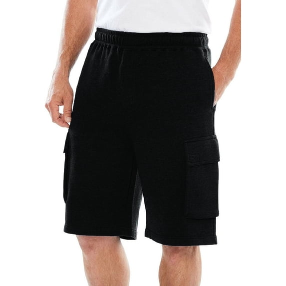 Men's Active Shorts Fleece Long Lightweight Cargo Pockets Soft Casual Relaxed Black Large
