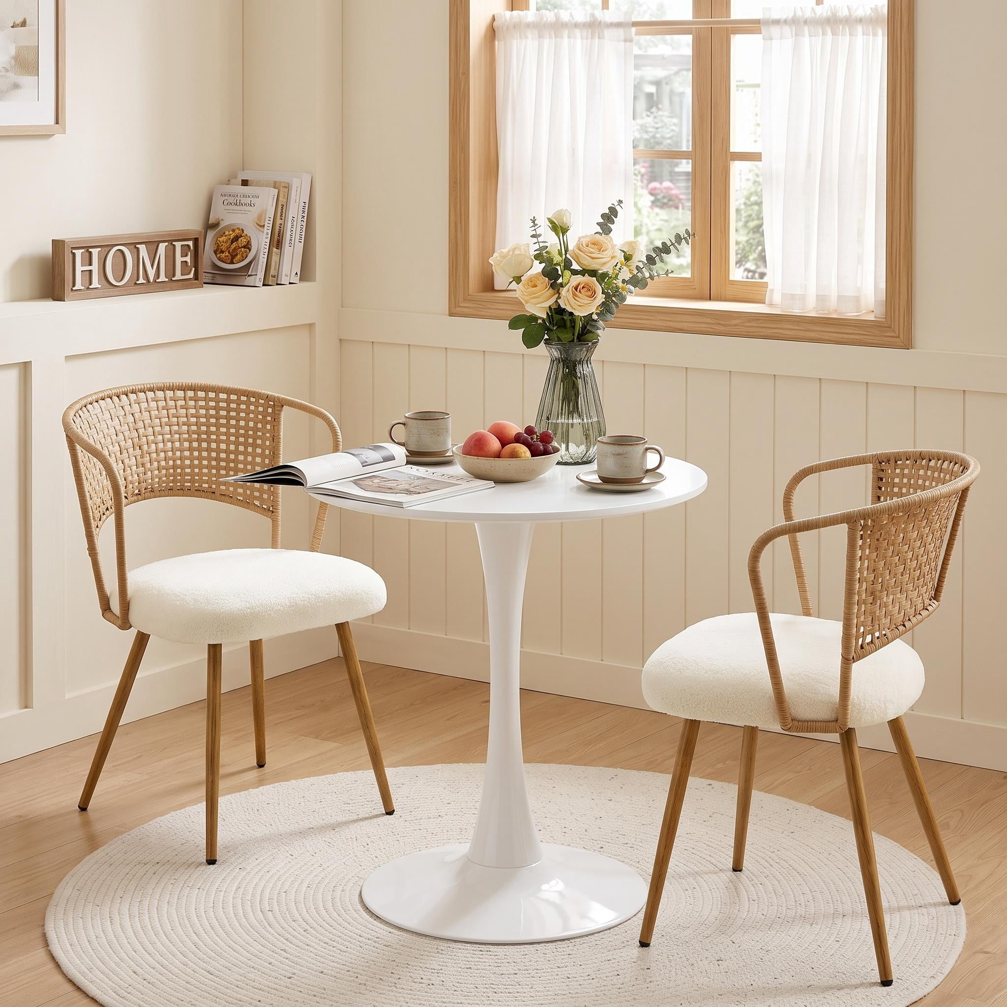 Homy Casa 24" Modern Round Dining Table for 2, Space-Saving Pedestal Kitchen Table for Small Spaces, White