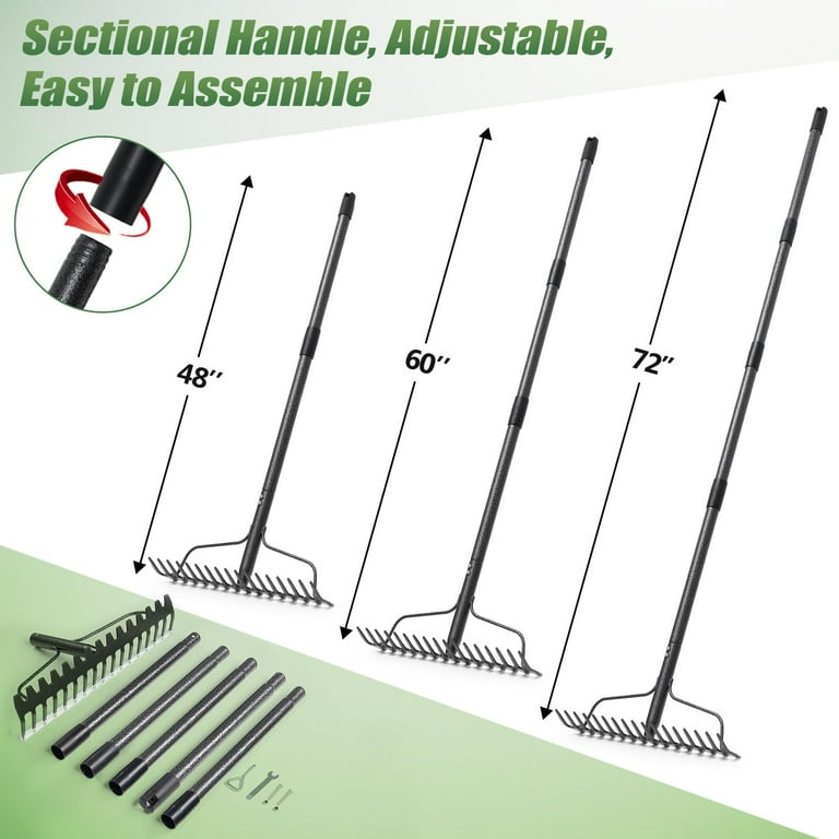 IHOMEPARK 72" Garden Rake, 17-Tine Adjustable photo 5