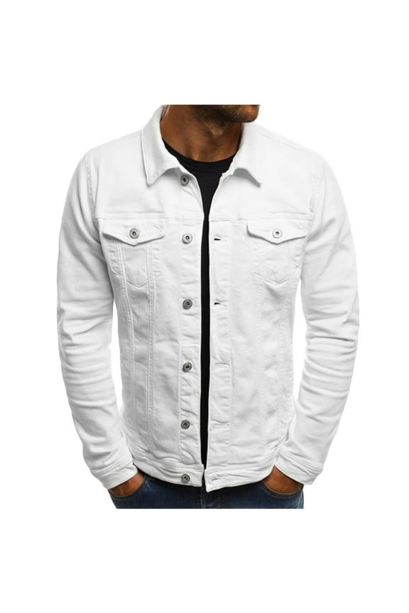 Mens Denim Jackets Lapel Button down Loose Casual Classic Vintage Jean Jackets with Multi Pockets