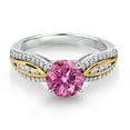 thumbnail image 2 of Gem Stone King 925 Silver and 10K Yellow Gold Pink Moissanite and White Lab Grown Diamond Engagement Ring for Women | 1.45 Cttw | Round 7MM | Gemstone Birthstone | Size 5, 2 of 3