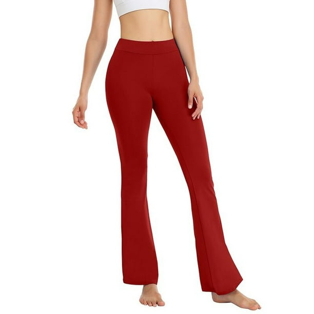 CLZOUD Workout Yoga Pants Red Polyester,Spandex Women Leggings High Waist  Stretchy Bootcut Yoga Workout Causal Trendy Pants with Pockets 