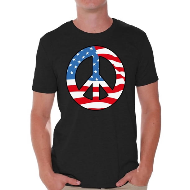 Camiseta con gráfico patriótico de la bandera de la paz para hombre, tops con la bandera estadounidense y el símbolo de la paz