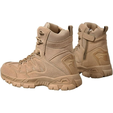 Wygwlg Mens Military Boots Wide Men High Top Side Zipper Lace up Outdoor Military Tactical Boots Non-Slip Durable Hiking Boots for Men for Backpacking Outdoor Hiking Camping Climbing