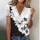 thumbnail image 2 of Tops de Manga Corta con Cuello en V para las Mujeres Blusa Frontal con Botón de Impresión Plegable, Tops de Verano de Moda para Mujeres Cuello en V con Manga Corta Fiesta Casual, 2 of 5