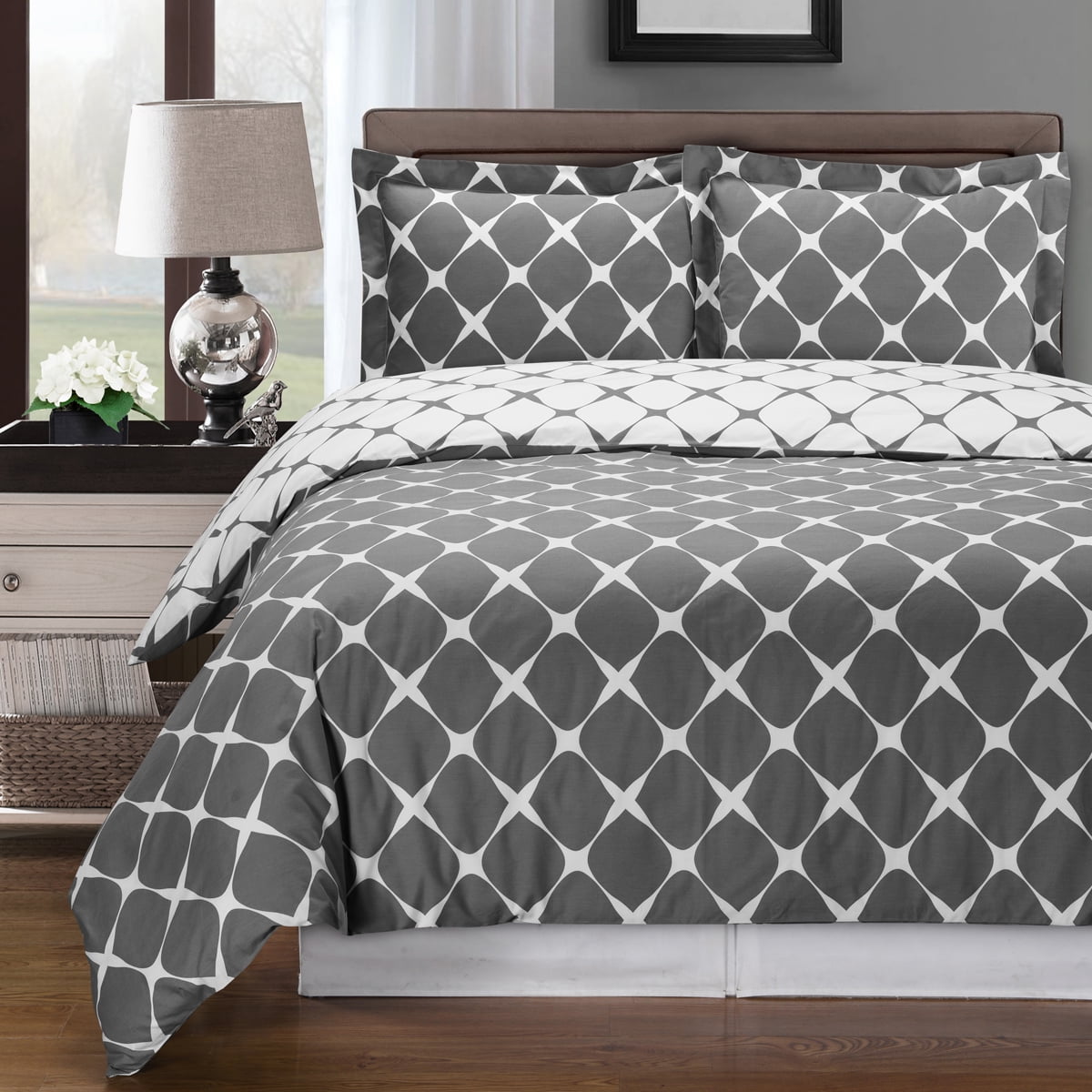Soft 100 Combed Cotton 3 Piece Duvet Cover Set Full/Queen Gray