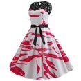 thumbnail image 4 of Mujeres vendaje estampado retro corto sin mangas encaje patchwork noche o-cuello fiesta graduación vestido vintage Fridja hjkh427, 4 of 8
