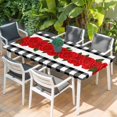 thumbnail image 2 of Red Roses Table Cloths for 5 Foot Rectangle Tables, Valentine's Day Romantic Floral Black White Plaid Patio Waterproof Elastic Fitted Tablecloths, Washable Rectangular Table Cover for Camping, 2 of 8