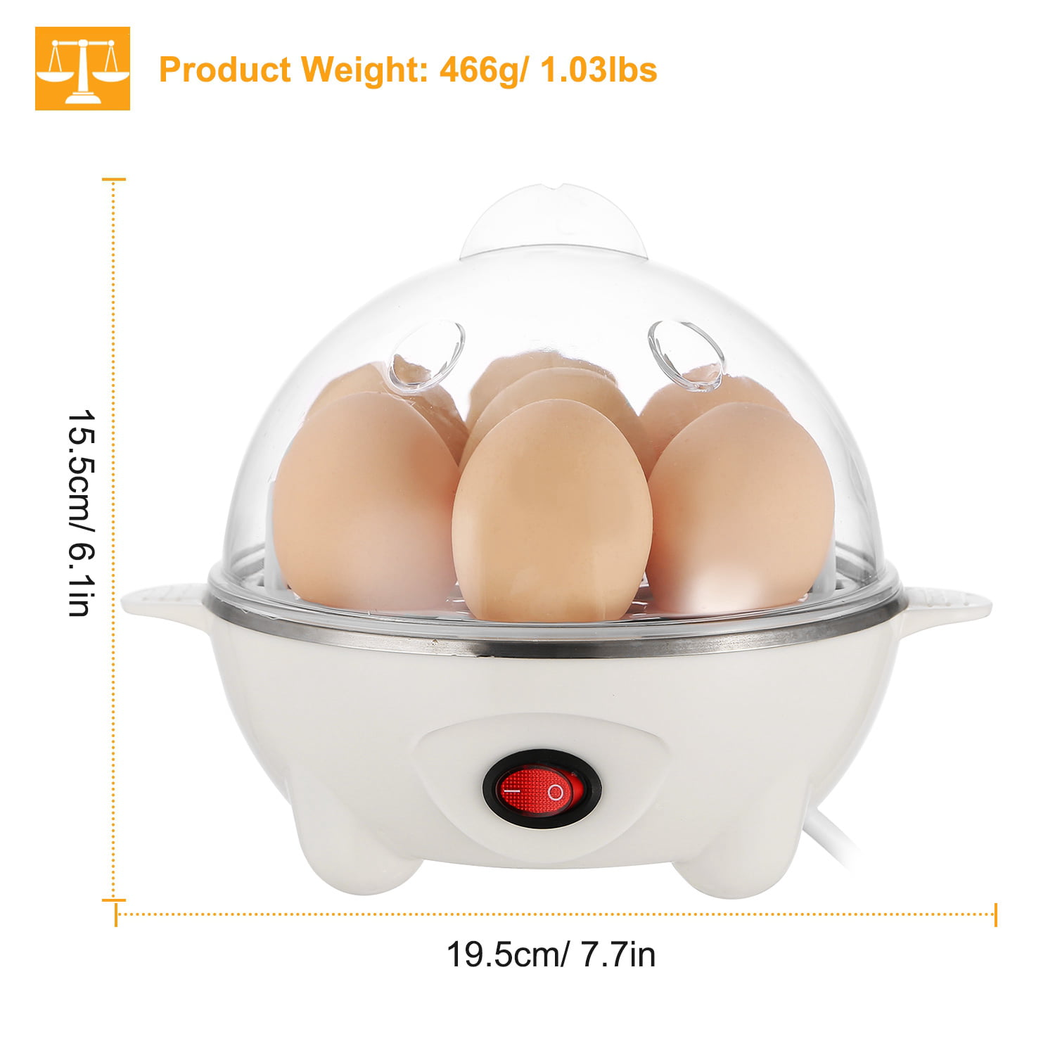 Duronic EB35 7 Egg Boiler Poacher, Steamer Cooker with Timer and Buzzer,  Includes Egg Cup Piercer & Water Cup, 350W - white