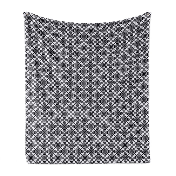 Art Deco Soft Flannel Fleece Throw Blanket, Crooked Lines Art Deco Template of Continuous Pattern on Wire Netting, Cozy Plush for Indoor and Outdoor Use, 60" x 80", Black and Pale Grey, by Ambesonne