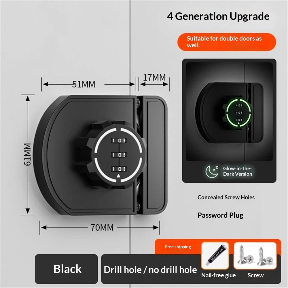 Keyless Combination Cabinet Lock, Anti-Pry 3-Digit Security for Swinging/Sliding Door, Drawer, Cupboard, Locker, Closet, Child Safety, Easy Installation (Black, 1 Pack luminous version)