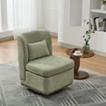 thumbnail image 4 of Wide Modern Chenille Cushioned Armless Chair in Soft Beige, 360° Swivel Design with Pillow, Sturdy Metal Base, Comfortable Accent Seat, 4 of 8
