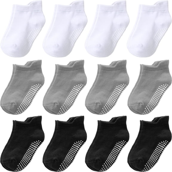 Pack de 12 Calcetines Antideslizantes de Algodón para Bebés y Niños Pequeños 3-5 Años - Aroveea