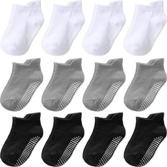 Pack de 12 Calcetines Antideslizantes de Algodón para Bebés y Niños Pequeños 3-5 Años - Aroveea