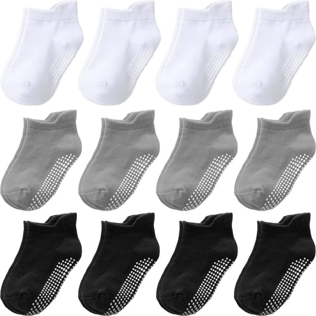 Pack de 12 Calcetines Antideslizantes de Algodón para Bebés y Niños Pequeños 3-5 Años - Aroveea