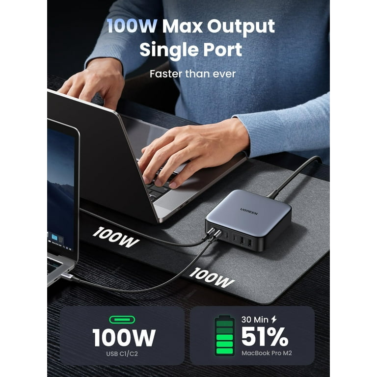 UGREEN Nexode Pro 100W 3-Port GaN Fast Charger with 100W USB-C Cable
