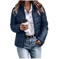 thumbnail image 2 of BXJX Womens Puffer Jackets, Lightweight Full Zip Long Sleeve Stand up Collar Winter Outerwear with Pockets Navy Size 2XL, 2 of 8