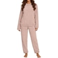thumbnail image 2 of LEKWK Pajama Sets for Women 2 Piece Textured Fleece Cozy Fuzzy Long Sleeve Crewneck Top and Pants Fall Winter Warm Home Lounge Sleepwear, 2 of 6